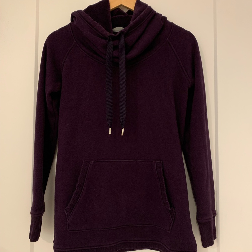 Athleta Rich Purple Turtleneck Cozy Karma Sweater Hoddie with Kangaroo Pocket XS